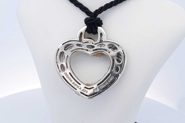 Judith Ripka Sterling Silver Cz Heart Black Rope Necklace 18 Inch Eb0423lcrsa