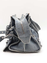 Balenciaga Crystal Neo Cagole City Bag In Distressed Blue Denim Fw0126lrxzdu