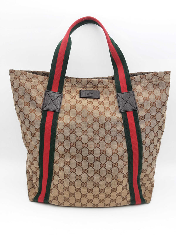 Gucci Gg Monogram Canvas Web Stripe Tote Bag Fw1024wxzsa