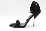 Alexander Mcqueen Black Satin Buckle Ankle Strap Heels Size 39.5 Eb1224lrxsa