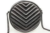 Yves Saint Laurent Round Quilted Chevron Black Leather Crossbody Eb0724pxzdu