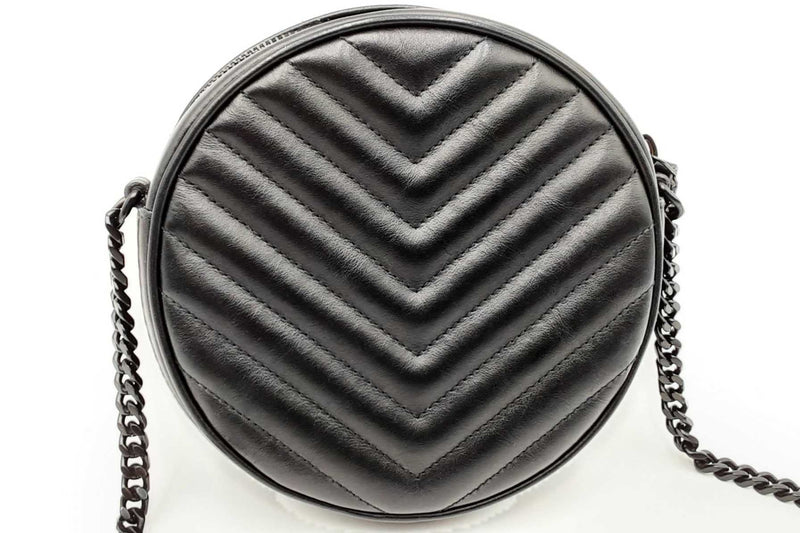 Yves Saint Laurent Round Quilted Chevron Black Leather Crossbody Eb0724pxzdu