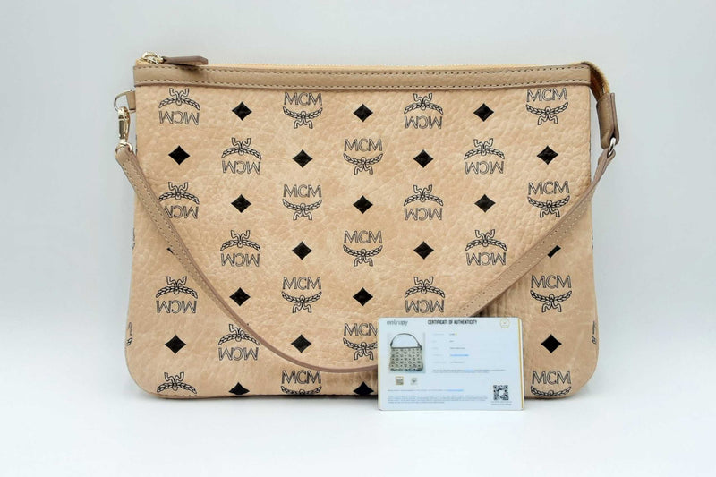 Mcm Visetos Crossbody Pouch In Beige & Black Fw1024lxzdu