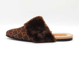 Gucci Lawrence Mules In Gg Monogram Suede & Faux Fur Size 12 Fw0926lxzdu