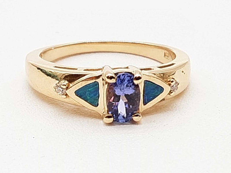 Iolite Synthetic Opal 10k Yellow Gold 3.0g Ring Size 6.75 Do0725sxde