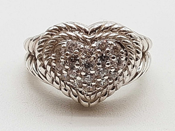 Judith Ripka Heart Cz 0.925 Sterling Silver 10.2g Ring Size 6 Do1125rxde