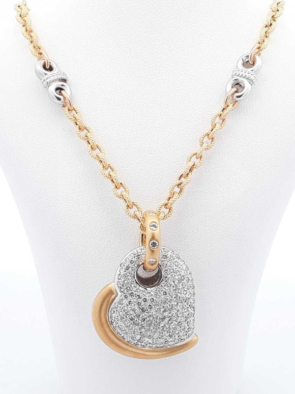 0.99 Cttw Diamond & Two-tone Gold Heart Pendant Necklace 22.6 Grams 20 Inch Fw0525rxzdu