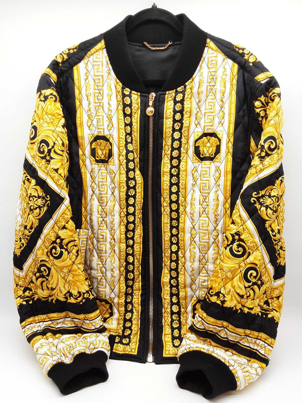Gianni Versace Barocco Black Yellow Quilted Bomber Jacket Size It56 Do0625loxzde