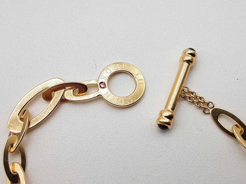 Roberto Coin Chic And Shine Ruby Sapphire 18k Yellow Gold 11.3g Cable Bracelet 6.75 In Do0425lxzxde