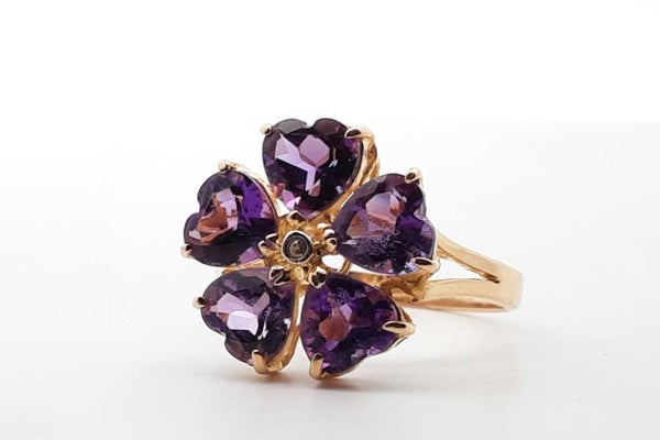 14k Yellow Gold Diamond Lab Amethyst Flower Ring Size 8 3.7g Lh0824lrxde