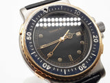 Tiffany & Co M0729 39 Diver Two Tone Steel Black Leather Strap Quartz Watch