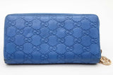 Gucci Gg Monogram Blue Leather Zip Around Wallet Eb0626lrxde