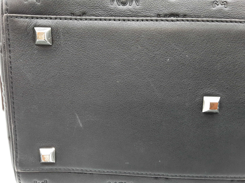 Mcm Ottomar Essential Black Logo Embossed Leather Boston Bag Do0825orxde