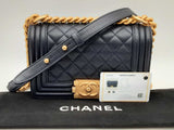 Chanel Caviar Leather Small Boy Bag In Navy Blue Fw1124orxzsa