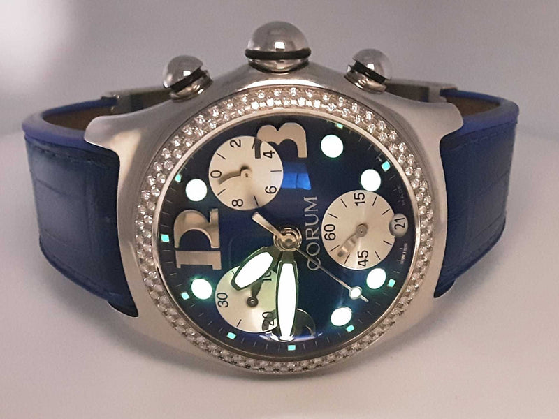 Corum Bubble Stainless 45mm Steel Chronograph Watch Diamond Bezel Sd1224orzxsa