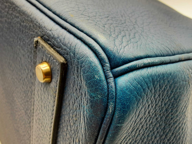 Hermes Birkin 45 Bleu De Prusse Blue Clemence Brass Duffle Bag Do1024rxzxde