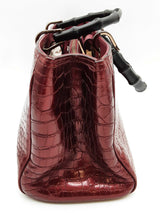 Gucci 323660 Burgandy Red Alligator Leather Bamboo Shopper Tote Do0225wpxzde