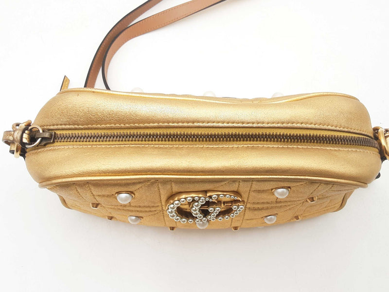 Gucci Pearly Gg Marmont Gold Shoulder Bag Sd0825pwzsa