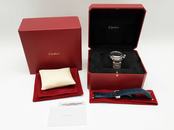 Cartier 41 Pasha De Cartier Chronograph Blue Dial Steel Watch Do0825pxzxde