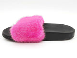 Givenchy Pink Mink Fur Black Rubber Slides Size Eu 36/ Us 6 W Do0526rxde