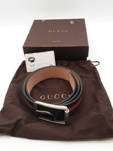 Gucci Green & Red Web Stripe Belt With Silver Tone Buckle Size 85/34 Eb1225lcrde
