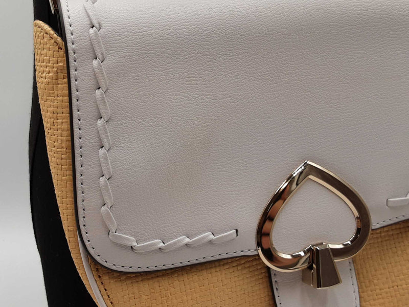 Kate Spade Robyn Chain Saddle Bag In White Leather & Raffia Fw0825wxdu