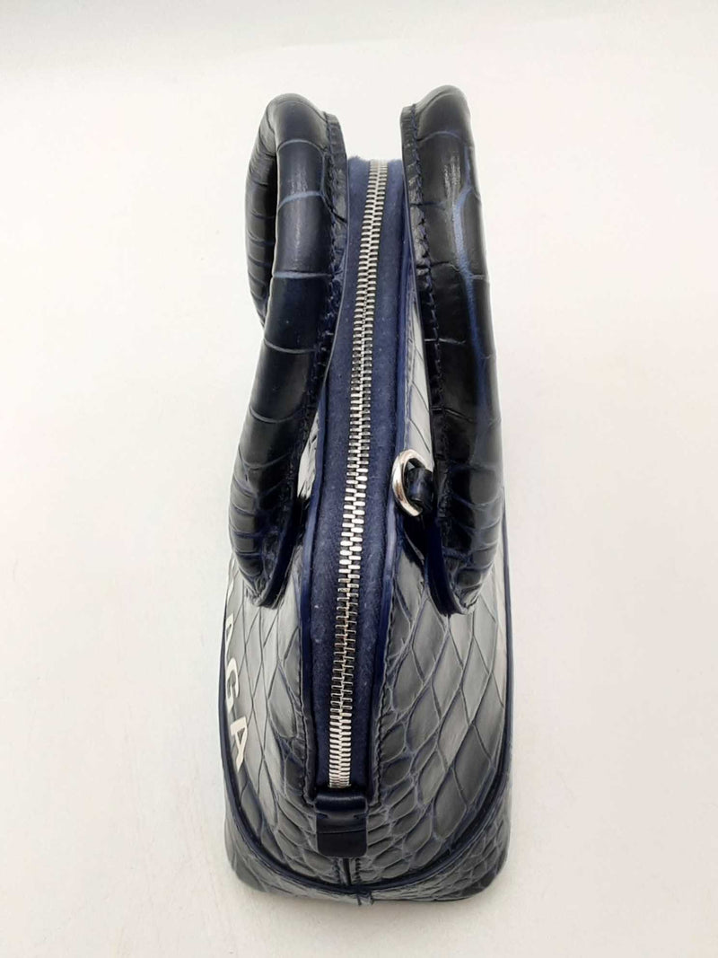 Balenciaga Ville Crocodile Embossed Blue Leather Top Handle Bag Eb0425lrxsa