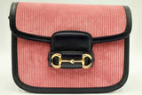 Gucci Horsebit Pink Corduroy & Navy Leather Shoulder Bag Eb1024exzdu