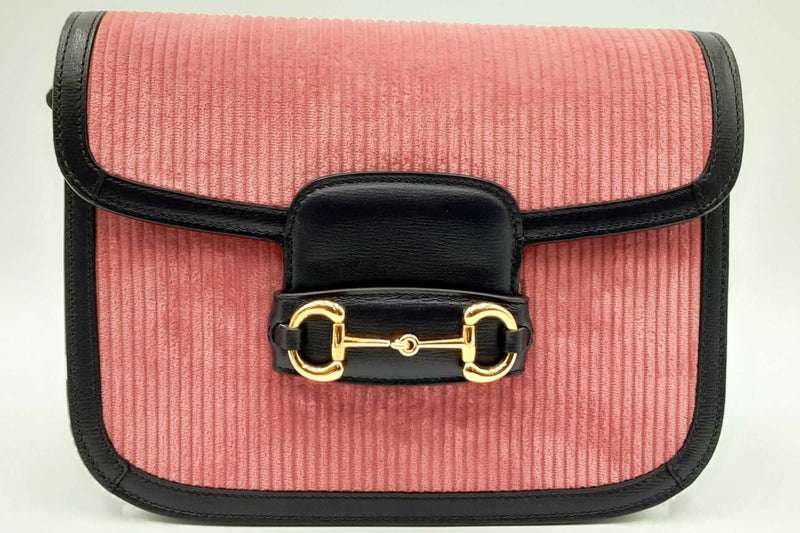 Gucci Horsebit Pink Corduroy & Navy Leather Shoulder Bag Eb1024exzdu