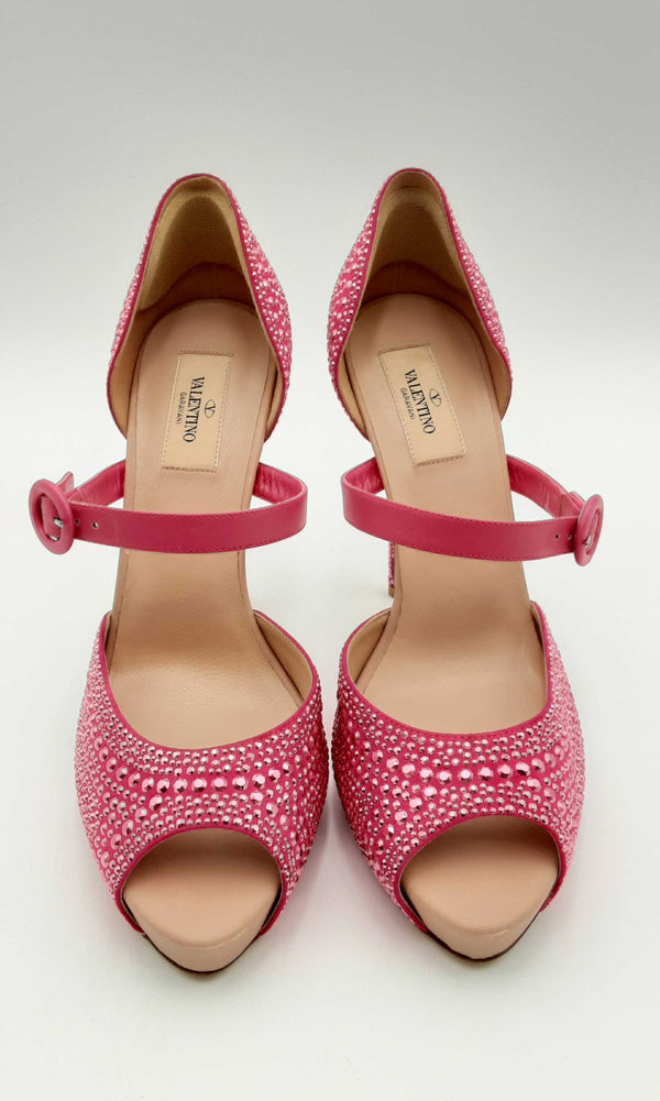 Valentino Garavani Pink Crystal Encrusted High Heels Size 40 Eebcrsa144010035682