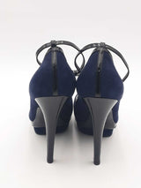 Yves Saint Laurent Navy Suede & Black Leather Courts Heels Size 38.5 Eb0525cxsa
