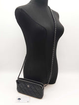 Chanel Sparkly Black Quilted Leather Double Zip Wallet On Chain Do1225lrxzde