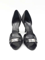 Dior Diorissimo Black Jacquard & Leather Logo Peep-toe Heels Size 5.5 Fw1026cxdu