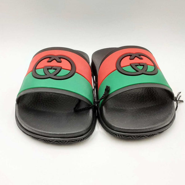 Gucci Gg Interlocking Black Rubber Sliders Size 6.5 Sd0525szdu