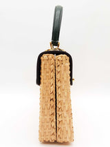 Gucci Sylvie Green Leather Tan Wicker Handbag Do0225exzde