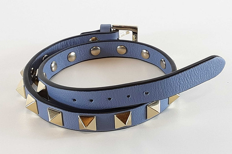 Valentino Garavani Rockstud Double Wrap Bracelet In Blue Leather Fw1025crde