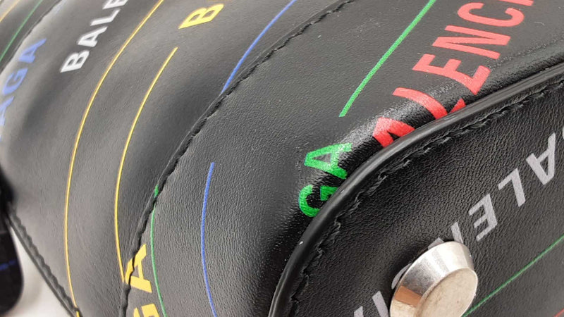 Balenciaga Small Ville Top Handle Bag In Logo Printed Black Leather Fw0925orxdu