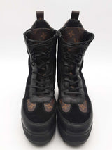 Louis Vuitton Monogram Canvas & Suede Laureate Platform Boots Sz 37.5 Eb326ocrsa