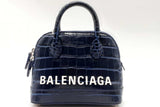 Balenciaga Ville Crocodile Embossed Blue Leather Top Handle Bag Eb0425lrxsa