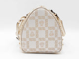 Versace Snap Out Of It Boston Bag In White Canvas & Gold Leather Fw1225oxzdu