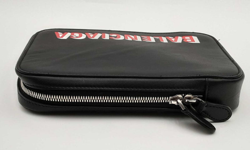 Balenciaga Logo Black Leather Cash & Phone Crossbody Bag Eb0223wxzsa