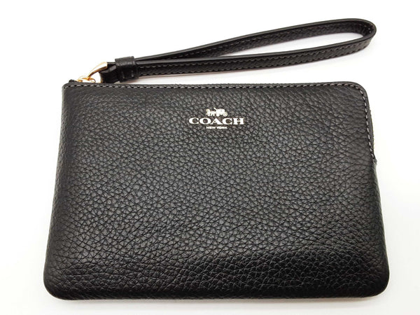 Coach Black Pebbled Leather Zipper Wristlet Do0325lrde