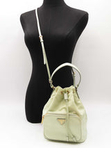 Prada Duet Bucket Bag In Acqua Green Renylon & Saffiano Leather Fw0326ixzdu