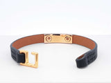 Hermès Rivale Mini Bracelet In Gold-tone & Black Swift Leather 6 Inch Fw0626lzxdu