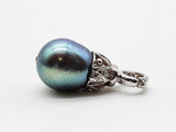 Green Iridescent Pearl Diamond 14k White Gold 1.3g Pendant Do0126lrxde
