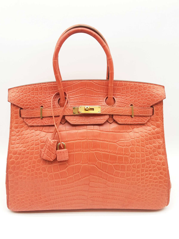 Hermes Birkin 35 Matte Sanguine Orange Alligator Gold Hardware Handbag Do0125ocxzxde