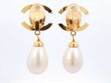 1996 Chanel Gold-tone, Crystal & Faux Pearl Cc Clip-on Earrings  Fw1225irxdu