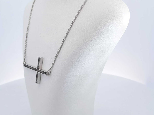 0.925 Silver 3g Diamond Chip Cross Pendant Chain 18 In Aa0725lesa