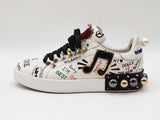 Dolce & Gabbana Portofino Sneakers In Printed White Leather Size 37 Fw1225lxzdu