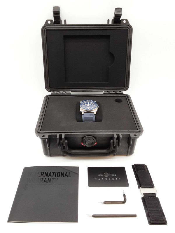 Bell & Ross 42mm Diver Blue Dial Rubber Band Steel Automatic Watch Do0825rxzde